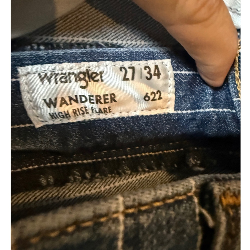 Wrangler Wanderer High Rise Flare Jeans LONG inseam  27x34 Blue White Pinstripe - Picture 6 of 6